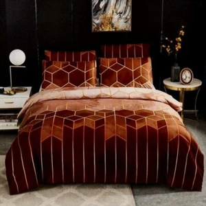 ✧Luxa King✧Stylish Browns Modern Geometric Diamond Line Duvet Cover Set w Shams✧ - Picture 1 of 8