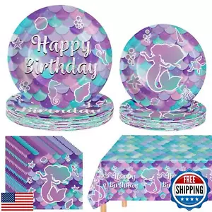 76 Pcs Mermaid Birthday Decorations - Mermaid Party Supplies Set Includes Pla - Picture 1 of 5