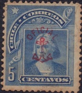 CILE 1907 O11 UFFICIALE 5c MINT MH ANCORAGGIO SOVRASTAMPA - Foto 1 di 2