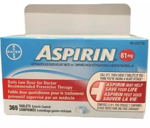 BAYER LOW DOSE ASPIRIN 81MG | PREVENTATIVE THERAPY | 365 TABLETS, EXP:2026/01 - Picture 1 of 13