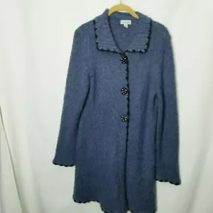 kintamani by wind river blue long cardigan black Chunky Knit abaloni buttons L - Picture 1 of 10