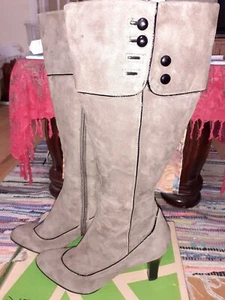 Botas hasta la rodilla de cuero marrón suave para mujer usadas.Talla UK5.5. US7.5 3" Tacones Cremallera - Imagen 1 de 11
