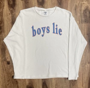 Boys Lie Waffle Thermal Boyfriend Longsleeve Graphic Shirt White (O/S) - Picture 1 of 10