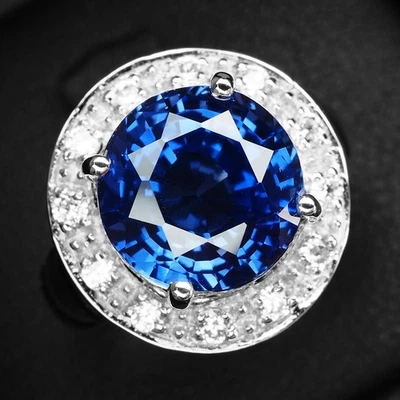 Elysian Blue Sapphire Round 6.10Ct 925 Sterling Silver White Gold Ring Size 6.25 - Image 1 of 4