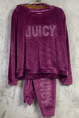 Juicy Couture Velour Sleepwear Lounge Set Sz XL  Purple Bling Rhinestone Y2K - Image 1 of 4