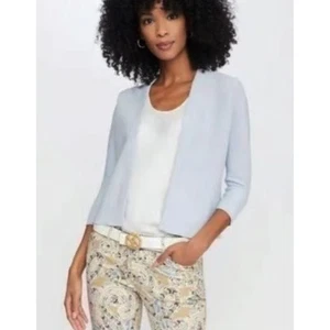 J McLaughlin LaJolla Crop Cardigan Sweater ¾ Sleeve Whisper Blue Large NWT - Picture 1 of 7