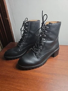 Stivaletti da combattimento Madewell da donna The Julien in pelle nera con lacci taglia 8 - Foto 1 di 8