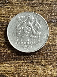 1993 Czech Republic 5 Five Czech Korun Nickel Plated Steel Actual Coin TB4757* - Picture 1 of 2