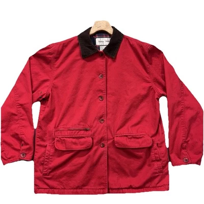 Baxter Wells 格子法兰绒衬里Chore Barn外套夹克灯芯绒领女式L — 第 1/4 张图片