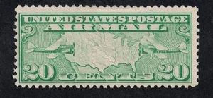 1927 Mint Previously Lightly Hinged 20¢ Airplanes / Map Airmail Stamp, Scott #C9 - Picture 1 of 2