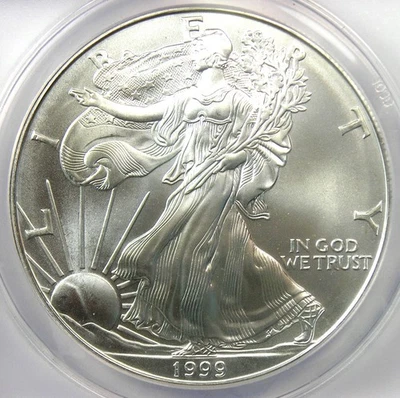 Dólar American Silver Eagle 1999 $1 ASE - ANACS MS70 - fecha rara en MS70 Foto 1 de 4