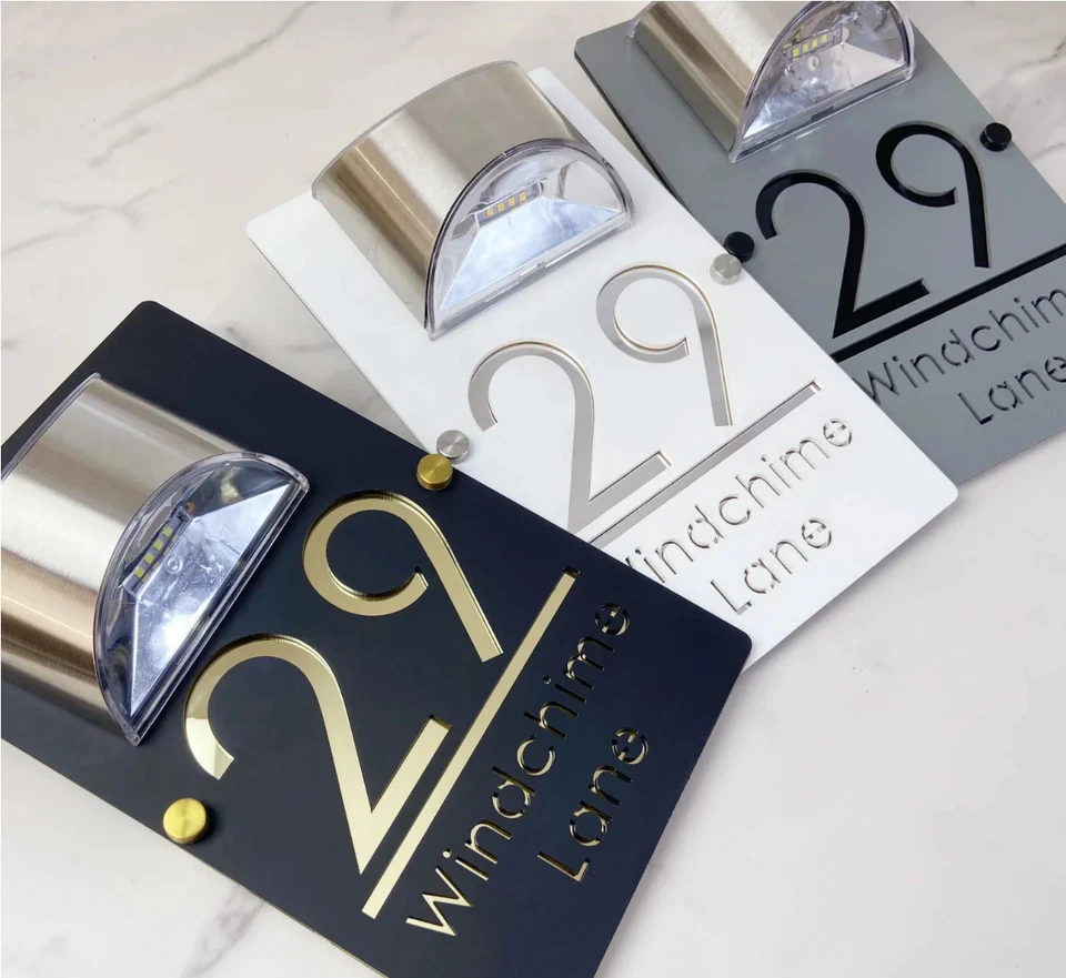 LED SOLAR CUSTOM HOUSE SIGN NUMBER STREET SIGN ACRYLIC ADDRESS DOOR WALL PLAQUE - image 1 of 4