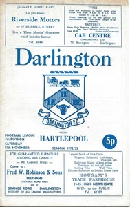 DARLINGTON V HARTLEPOOL ~ 11. NOVEMBER 1972 ~ 4TH DIVISION FOOTBALL PROGRAMM - Bild 1 von 1
