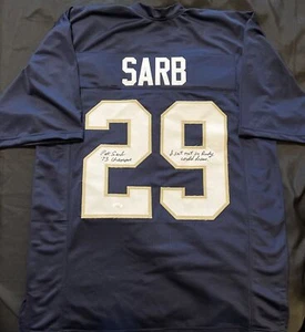 Pat Sarb Notre Dame Fighting Irish Signed Auto Retro Style Jersey ~ JSA - Picture 1 of 6