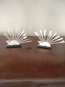 2 Vintage Sets Hors D'Oeuvres Picks and Holders --- Ebony and Bone - Picture 1 of 4