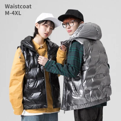 Gilet Puffer Pour Hommes Et Femmes Avec Col Montant À Capuche Surface Brillante - Photo 1/4