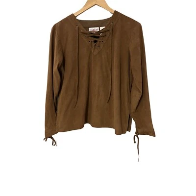 Top vintage Bill Blass años 90 imitación gamuza corbata frontal talla mediana pequeño Foto 1 de 4