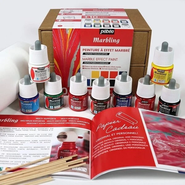 Pebeo Marmorizzazione Pittura Collezione Set 10 X 45ml Bottiglie Per Card Stoffa - Immagine 1 di 3
