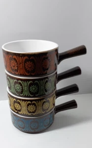 Pottery Glazed Stackable Ramekins Otagiri Handled Soup Bowls- Set of 4 - Foto 1 di 16