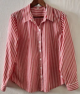Camicia Coldwater Creek con bottoni davanti righe rosse casual da lavoro taglia 14 - Foto 1 di 8