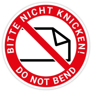Aufkleber Hinweis „Bitte nicht knicken! Do not bend“ Folie Sticker | Ø 5-30 cm - Bild 1 von 1