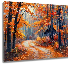 Arte de pared abstracto bosque otoño hoja arce naranja rústico para baño sala de estar - Imagen 1 de 15