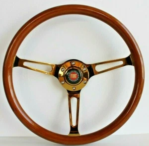 Steering Wheel Fits For FIAT CLASSIC Vintage Wood Chrome Polyshed 380mm NO Hub  - Bild 1 von 12