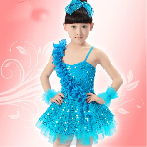 Fashion New Girls Blue Sequined Latin Dance wear Kid Dancing Dress Costume - Image 1 of 1