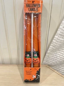 Vintage 2er Set Chadwick Halloween Kerzen Kürbis Katze Kegel 10" orange 1995 - Bild 1 von 5