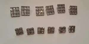 Square Silver Metal & Crystal Button  Shank Fastening NEW 2 Sizes - Picture 1 of 7