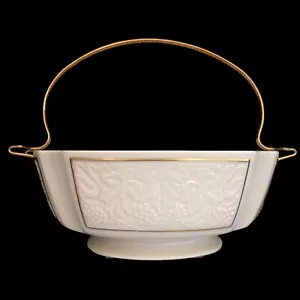 Lenox Schüssel Servierschale Porzellan 10" Quadrat Obst Trauben Griff Korb 22k Goldrand - Bild 1 von 8