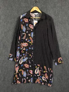 Warehouse Womens 14 Hearts & Paisley Viscose Red Black Top Blouse Shirt No Belt - Picture 1 of 15