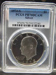1972-S PROOF Eisenhower IKE SILVER $1 Dollar PCGS PR70DCAM Graded -BT133 - Picture 1 of 4