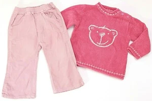 C&A 2tlg.Kombi Cord-Hose Strick-Pulli Mädchen Gr. 92 rosa Chenille Teddy - Bild 1 von 1