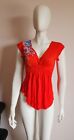 Playboy Ladies Red Floral Printed Short Sleeve V Neck Top Size 10 New