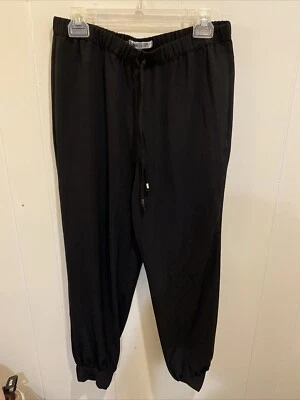 Jennifer Lopez Size M Black Pull-on Tapered Leg Pants Stretch Waist Cuff Ankles - Image 1 of 4