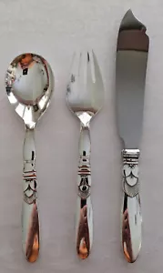 Georg Jensen Denmark Cactus Sterling Silver 3 Piece Serving Set Vintage  - Picture 1 of 5