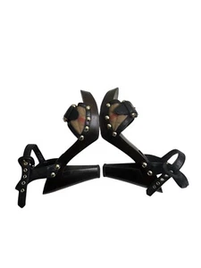 Burberry Black Leather Ankle Strap Buckle Wood Heel Sandals size 9.5, pre-owned - Picture 1 of 18