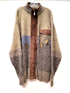 Vintage Y2K Johnny Blaze XL Suede Trim Cardigan Full Zip Sweater Hip Hop - Picture 1 of 12