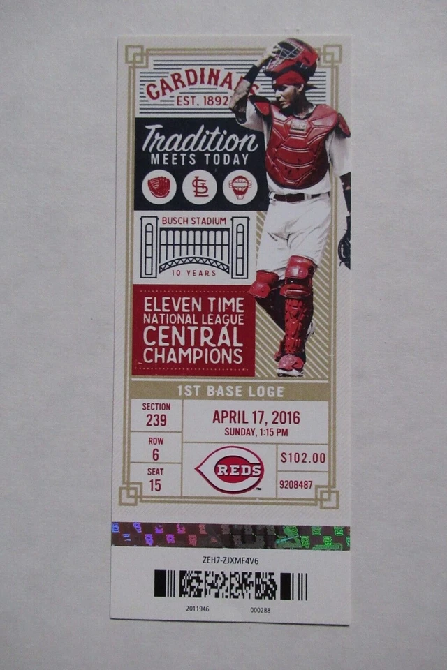 Boleto completo St. Louis Cardinals vs Reds 17/04/2016 ~ Gyorka/Carpenter HRs Foto 1 de 1