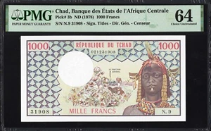 Chad TCHAD 1000 Francs P3b 1978 PMG64 Choice UNC Banknote Currency HIGH VALUE - Picture 1 of 2