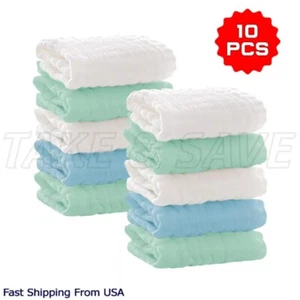 10 Pcs Baby Washcloths , Super Soft 100% Cotton Baby Toddler Towels Washcloths - Picture 1 of 5