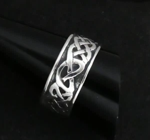 LOVELY Silver 925 Wide Thick Band Celtic Knot Design Band RING - UK V - 6g - Picture 1 of 10