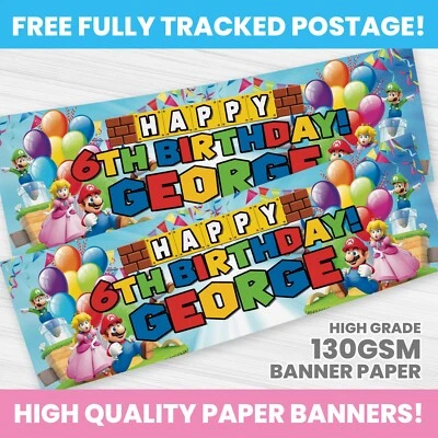 PERSONALISED SUPER MARIO BIRTHDAY SHARK BANNER PARTY DECORATION MARIO BANNERS - Image 1 of 3