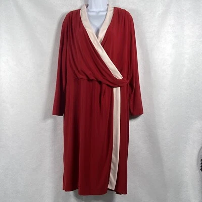Kasper Dress Women’s XXL Red White Faux Wrap V-Neck Long Sleeve Stretch Jersey - Image 1 of 4