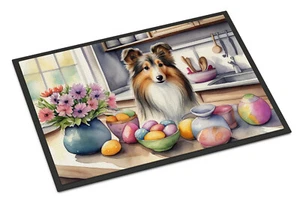 Sheltie Decorating Easter Eggs Doormat - Picture 1 of 15