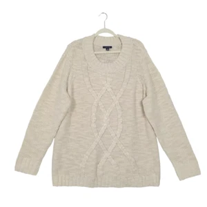 NWOT LANDS END 40827 Beige Wool Cable Knit Pullover Sweater SIZE 3X 24W-26W - Picture 1 of 11