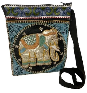 Vintage Elephant hand stitched sequin purse shoulder bag. Great detail and color - Picture 1 of 6