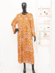 Vestido midi ODD MOLLY viscosa marrón floral plisado arte folclore 3 UK14 US10 L - Imagen 1 de 12
