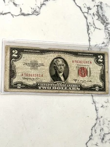 $2 Two Dollar Bill Series 1953C Red Seal Federal Reserve Note Old Currency - Picture 1 of 2